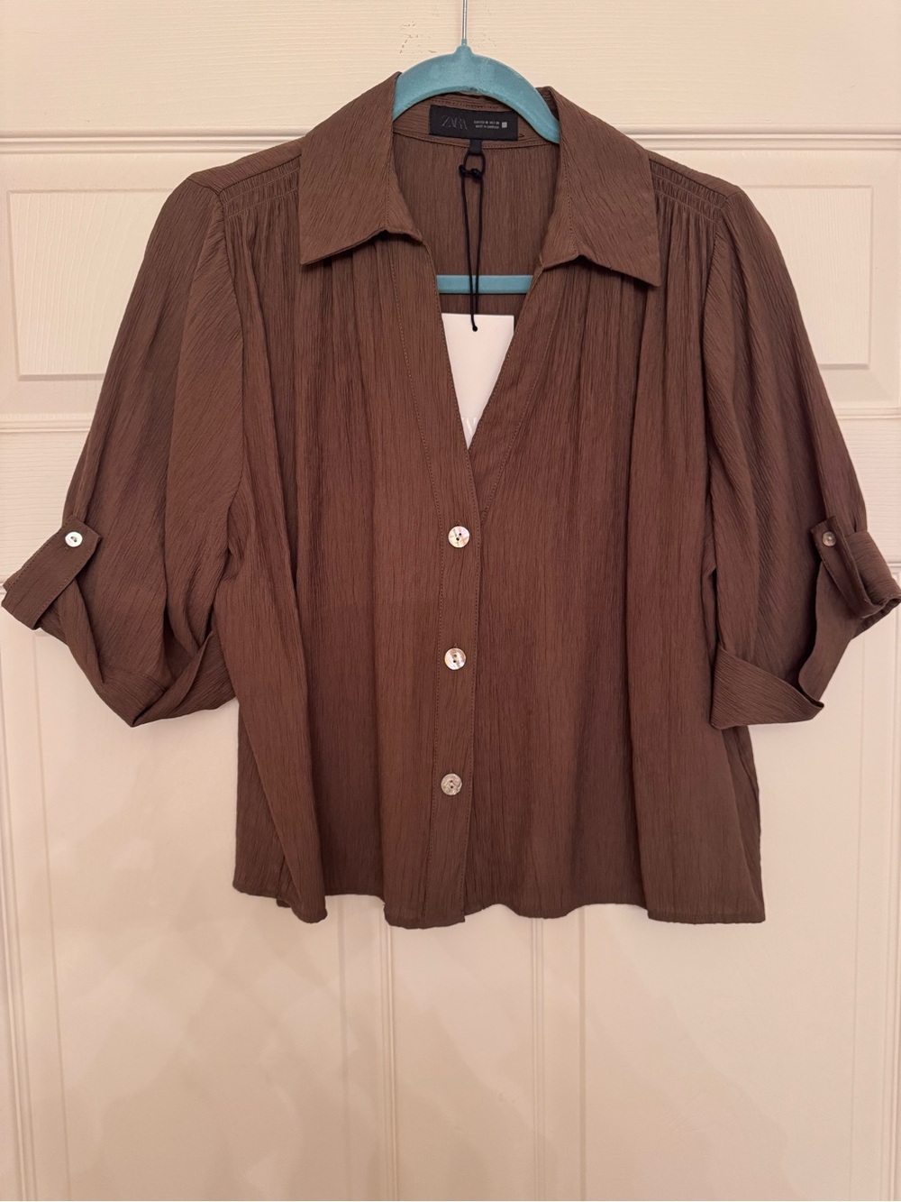 New with tags ! Zara Brown Textured Button-Front Shirt
